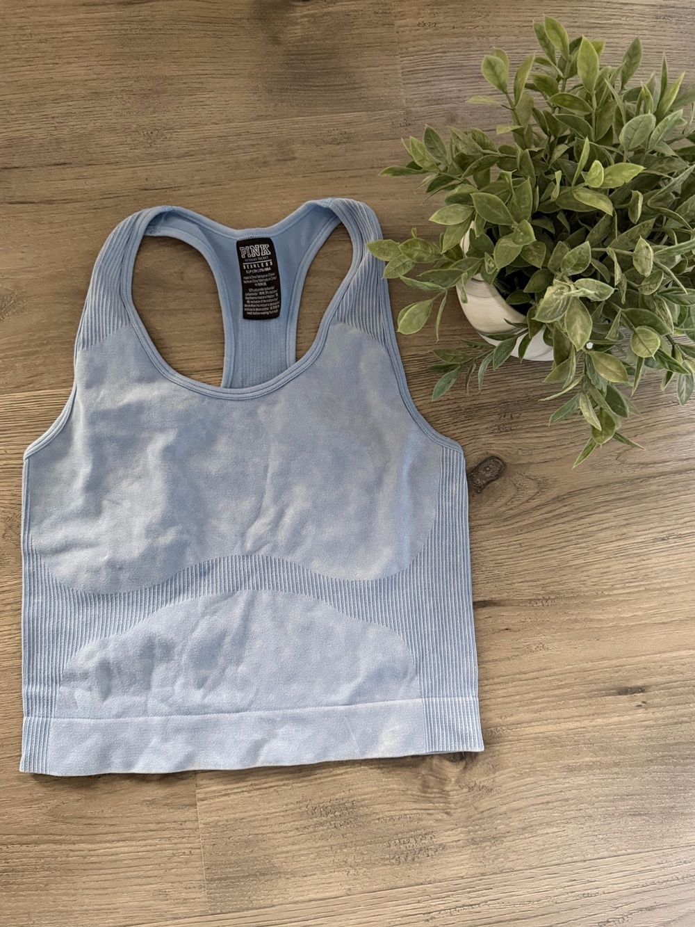 PINK Victoria's Secret Seamless Racerback Crop Tank - Light Blue